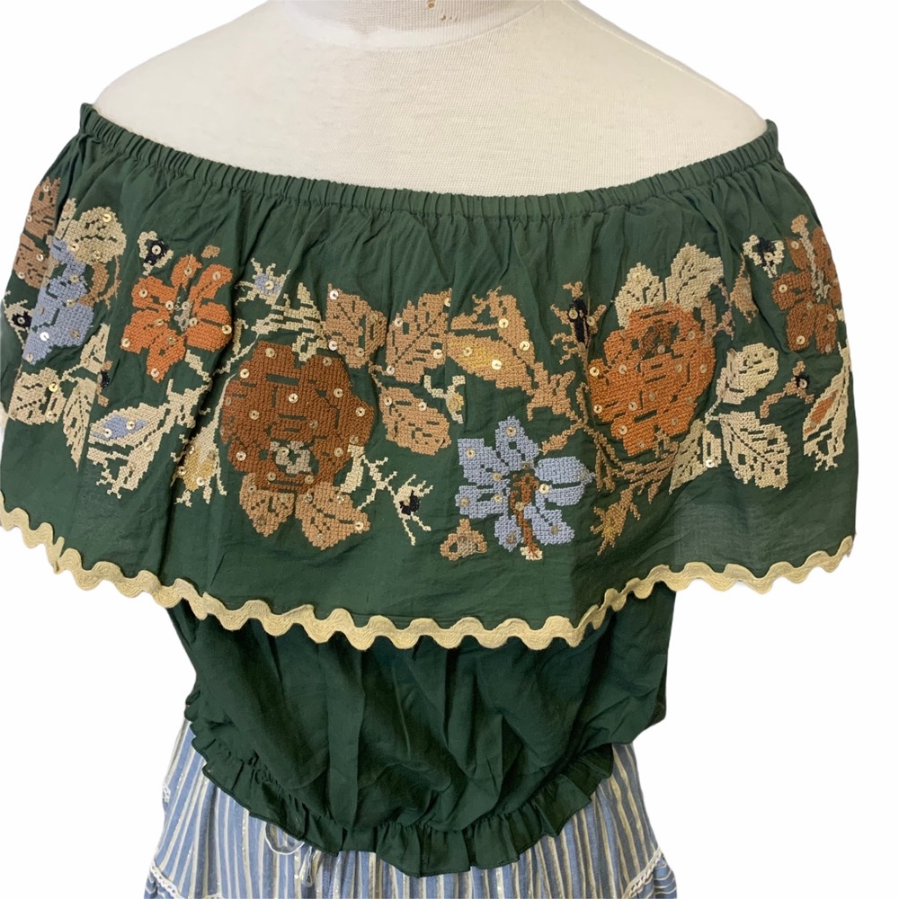 NWT Miss June Chiquita olive off-shoulder top